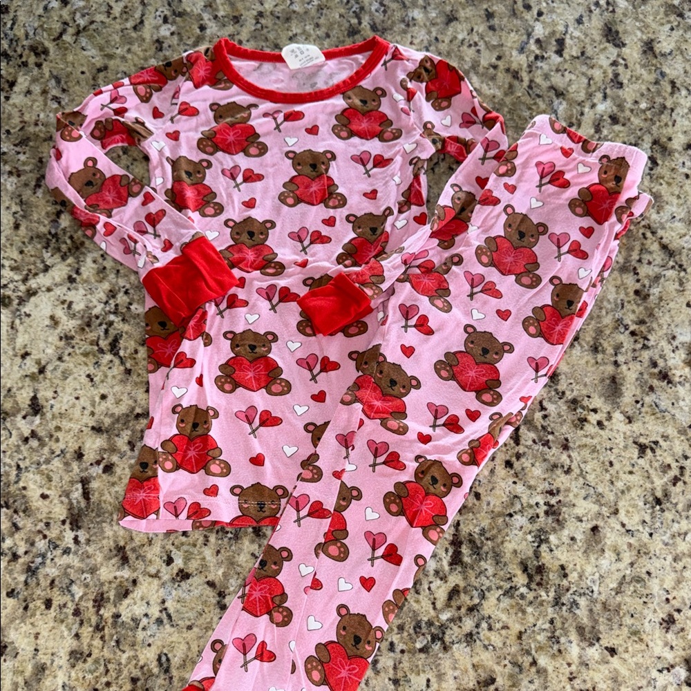 Cute Bear Print Kids Pajama Set - Pink and Red